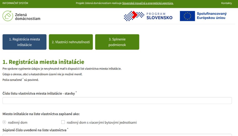 Ukážka z registračného formulára - Zelená domácnostiam